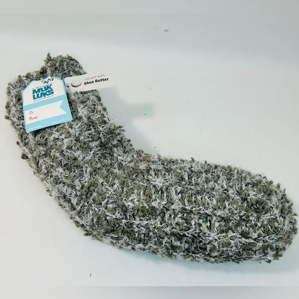 NEW Muk Luks Grey Marled Knit Fuzzy Socks Infused w/Shea Butter size 8.5-11 NWT